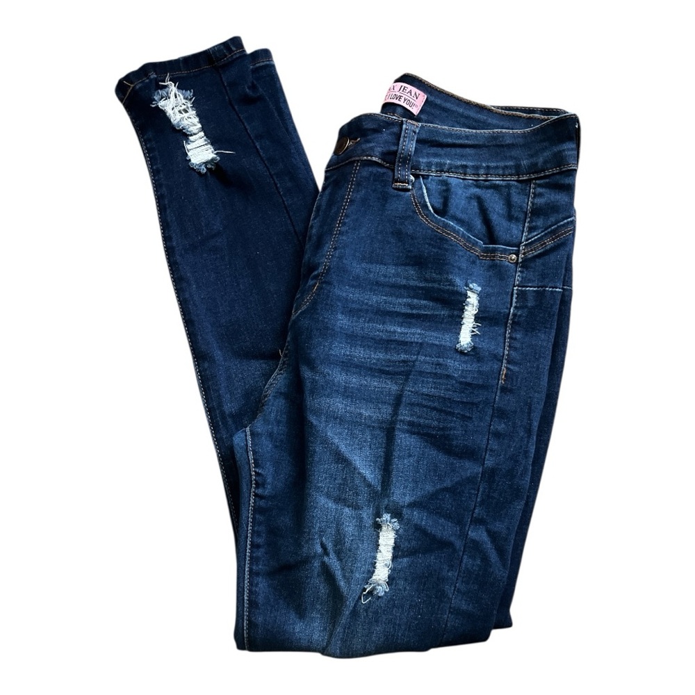 Wax Jean Dark Blue Distressed Jeans Size 9/29